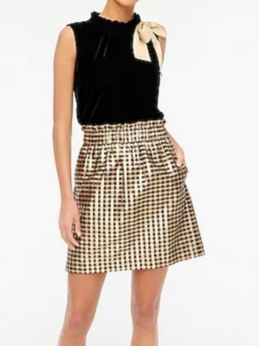 J. Crew Factory Black and Gold Gingham A-Line Skirt
